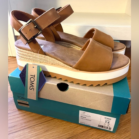 TOMS Diana Platform Sandal Tan Leather with Ortholite Insoles NWT size 7.5 - Picture 5 of 10